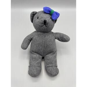 Vintage Manhattan Toy Gray Teddy Bear W/ Purple Bow 10” Stuffed Animal 1994